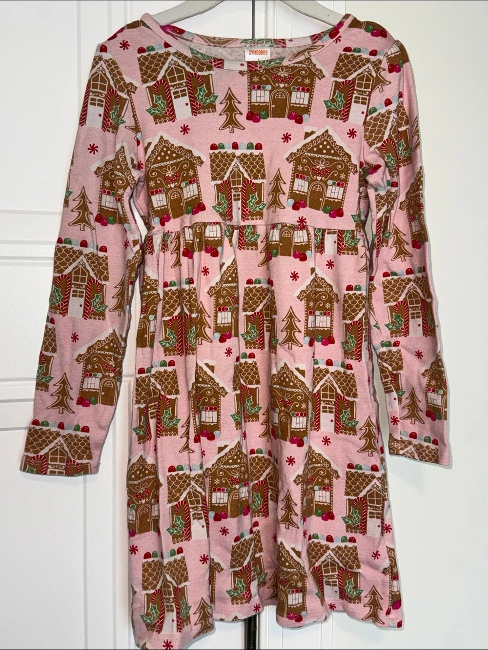 Gymboree Pink Gingerbread House Print Long Sleeve Dress 7